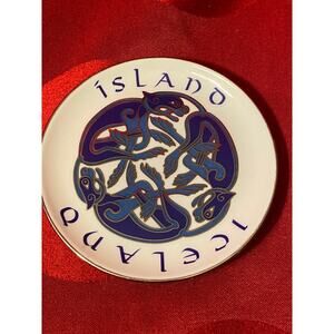 Souvenir Iceland Coaster Plate Trinket Dish 3 dragons purple blue 3.75 in EUC